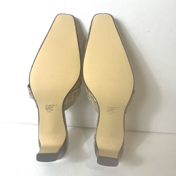 Jessica London Womens Sz 8M Mule Heels Slip On Glossy Beige Studded Faux Leather - Picture 8 of 8